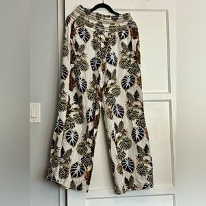 Leaf Print Wide-Leg Pants